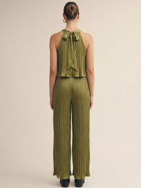 JUST ME WOMEN'S SLEEVELESS HALTER NECK POCKETS ELASTIC WAIST WIDE LEG JUMPSUIT