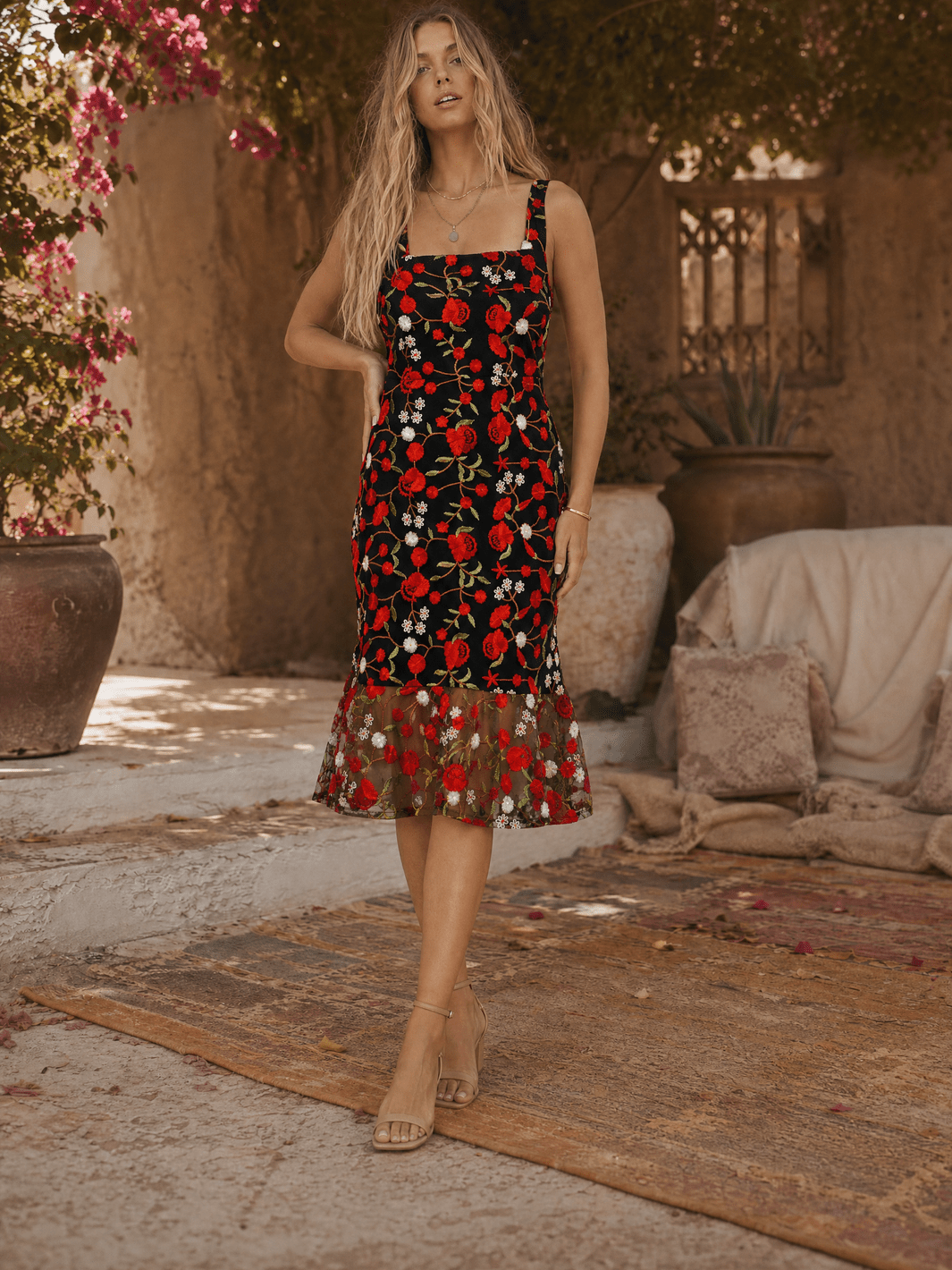 midi bodycon floral dress Lace-Up Straps Tie Front Floral Bodycon Dress(Petite Version), GF / XS