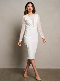 WOMEN'S LONG SLEEVE MESH LACE DETAILED BODYCON MIDI DRESS