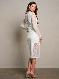 WOMEN'S LONG SLEEVE MESH LACE DETAILED BODYCON MIDI DRESS