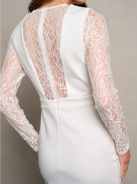 WOMEN'S LONG SLEEVE MESH LACE DETAILED BODYCON MIDI DRESS