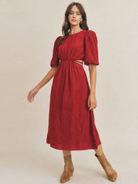 JUST ME WOMEN'S SHORT PUFF SLEEVE CUT OUT BACK MAXI DRESS