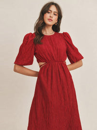 JUST ME WOMEN'S SHORT PUFF SLEEVE CUT OUT BACK MAXI DRESS