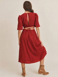 JUST ME WOMEN'S SHORT PUFF SLEEVE CUT OUT BACK MAXI DRESS