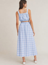 JUST ME WOMEN'S SLEEVELESS CROP TOP & ELASTIC WAIST MAXI SKIRT PLAID 2PC. SET