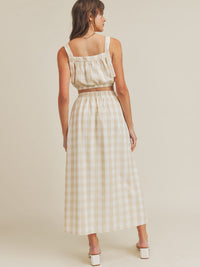 JUST ME WOMEN'S SLEEVELESS CROP TOP & ELASTIC WAIST MAXI SKIRT PLAID 2PC. SET