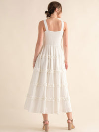 JUST ME WOMEN'S SLEEVELESS SQUARE NECK RUFFLE TIERED SMOCK MAXI DRESS