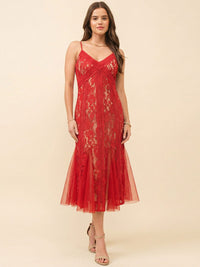 JUST ME WOMEN'S SLEEVELESS V-NECK CROCHET BODYCON MAXI DRESS