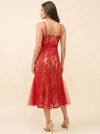 JUST ME WOMEN'S SLEEVELESS V-NECK CROCHET BODYCON MAXI DRESS