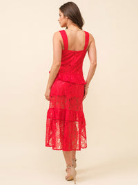 JUST ME WOMEN'S SLEEVELESS V-NECK RUFFLE HIGH-LOW MIDI DRESS