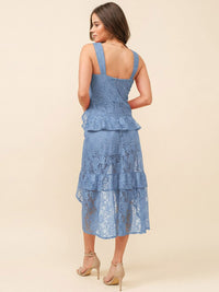JUST ME WOMEN'S SLEEVELESS V-NECK RUFFLE HIGH-LOW MIDI DRESS