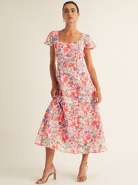 JUST ME WOMEN'S SHORT SLEEVE EYELET FLORAL MAXI DRESS