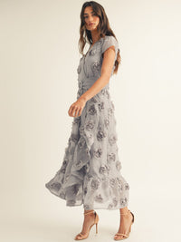 JUST ME WOMEN'S SHORT SLEEVE SURPLICE FRONT BELT FLORAL MAXI DRESS