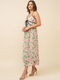 JUST ME WOMEN'S SLEEVELESS V-NECK CROCHET FLORAL MAXI DRESS