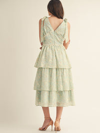 JUST ME WOMEN'S SLEEVELESS V-NECK RUFFLE TIERED FLORAL EMBROIDERY MAXI DRESS