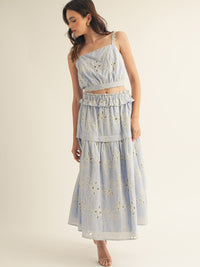 JUST ME WOMEN'S SLEEVELESS TOP & ELASTIC WAIST MAXI SKIRT FLOWER CROCHET 2PC. SET