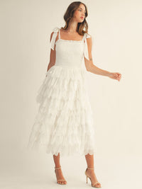 JUST ME WOMEN'S SLEEVELESS SMOCK RUFFLE TIERED MAXI DRESS
