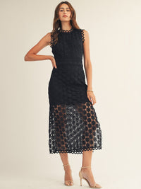 JUST ME WOMEN'S SLEEVELESS SIDE SLIT CROCHET BODYCON MAXI DRESS