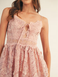 JUST ME WOMEN'S SLEEVELESS V-NECK TIERED FLORAL CROCHET LACE MAXI DRESS (Copy)