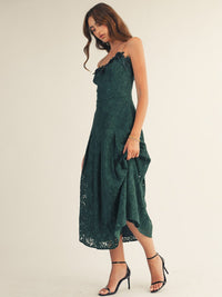 JUST ME WOMEN'S SLEEVELESS FRONT POCKETS FLORAL LACE MAXI DRESS