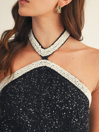 JUST ME WOMEN'S SLEEVELESS HALTER NECK OPEN BACK PEARL SEQUINS BODYCON MAXI DRESS