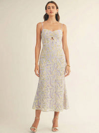 JUST ME WOMEN'S SLEEVELESS CUT OUT LACE EMBROIDERY FLORAL MAXI DRESS