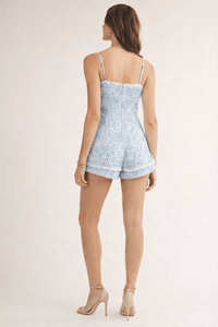 JUST ME WOMEN'S SLEEVELESS FRONT POCKETS CROCHET FLORAL ROMPER