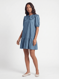 WOMEN'S SHORT SLEEVE POCKETS DENIM MINI DRESS