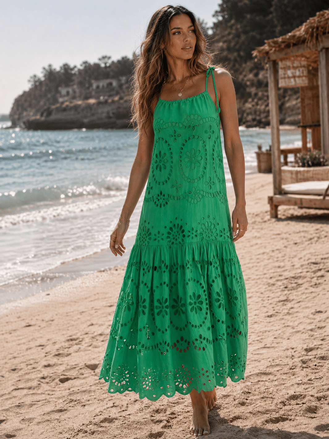halter dress with pockets WOMEN'S SLEEVELESS NECK TIERED EMBROIDERY EYELET MAXI Jessica Ann Girls' Striped AnniDiscount Imported Size Color:Mandala Boho Print