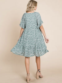 WOMEN'S SHORT SLEEVE FRONT POCKETS FLORAL TUNIC MINI DRESS
