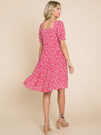 WOMEN'S SHORT SLEEVE SQUARE NECK FLORAL TUNIC MINI DRESS