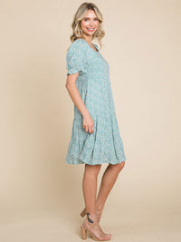 WOMEN'S SHORT SLEEVE SQUARE NECK FLORAL TUNIC MINI DRESS