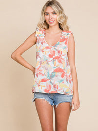 WOMEN'S RUFFLE SLEEVELESS V-NECK FLORAL TANK TOP