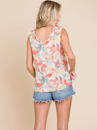 WOMEN'S RUFFLE SLEEVELESS V-NECK FLORAL TANK TOP