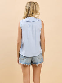 WOMEN'S SLEEVELESS BUTTON UP EMBROIDERY DETAILED TANK TOP