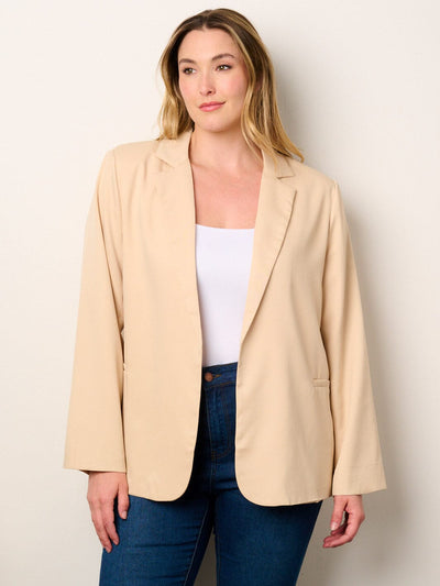 PLUS SIZE LONG SLEEVE OPEN FRONT FRONT POCKETS BLAZER