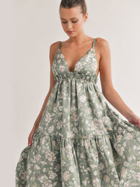 WOMEN'S SLEEVELESS V-NECK OPEN BACK FLORAL MAXI DRESS