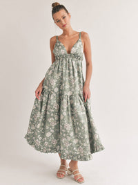 WOMEN'S SLEEVELESS V-NECK OPEN BACK FLORAL MAXI DRESS
