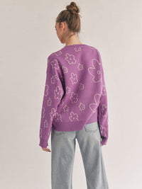 WOMEN'S LONG SLEEVE FLOWER PRINT PULLOVER SWEATER