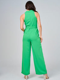WOMEN'S SLEEVELESS FRONT POCKETS BELTED WIDE LEG JUMPSUIT