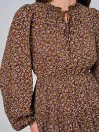 WOMEN'S LONG SLEEVE ELASTIC WAIST V-NECK FLORAL TIERED MINI DRESS