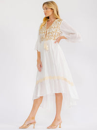 WOMEN'S SHORT SLEEVE V-NECK HIGH-LOW CROCHET MAXI DRESS