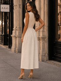 WOMEN'S SLEEVELESS FRONT POCKETS RUCHED FIT & FLARE MAXI DRESS