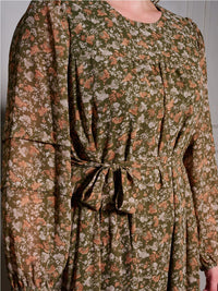PLUS SIZE LONG SLEEVE SELF TIE FLORAL MAXI DRESS