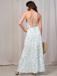 WOMEN'S SLEEVELESS OPEN BACK SMOCK FLORAL MAXI DRESS