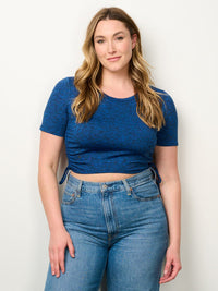 PLUS SIZE SHORT SLEEVE BACK LACE UP TOP
