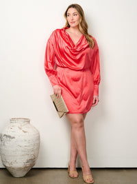 PLUS SIZE LONG SLEEVE COWL NECK BODYCON MINI DRESS