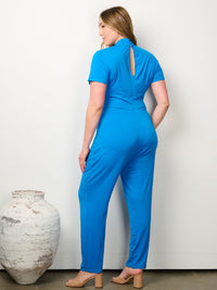 PLUS SIZE SHORT SLEEVE FRONT DETAILED JUMPSUIT