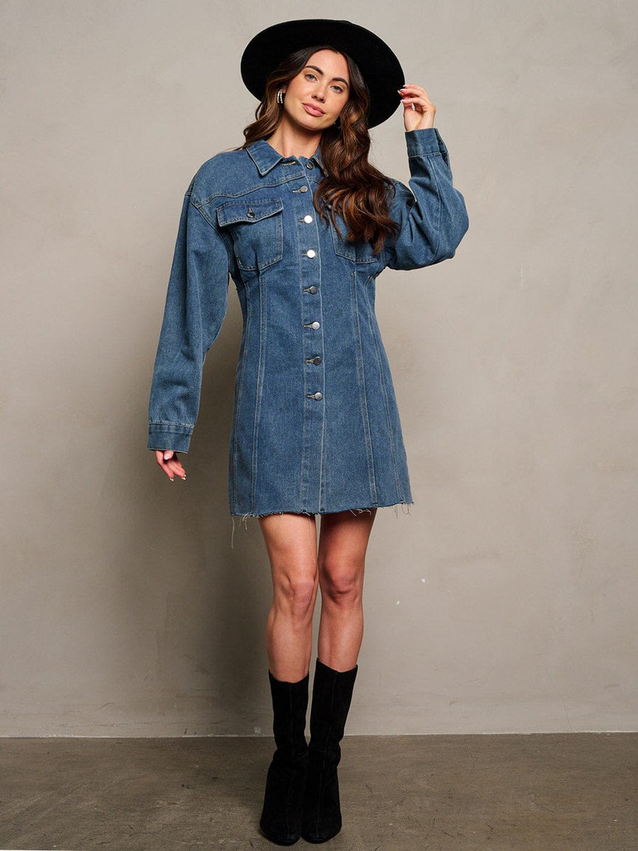 Puff Sleeve Button Up Mini Denim Dress
