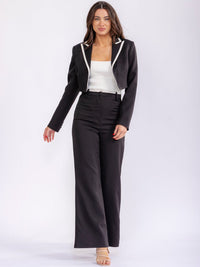 WOMEN'S BUTTON CLOSURE BELL LEG SOLID PANTS